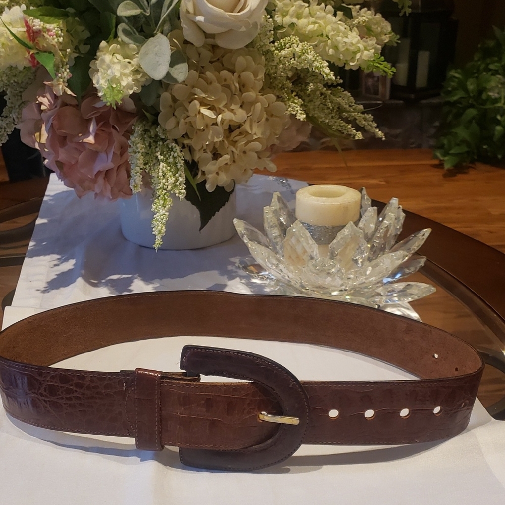 Brown Leather Belt with Gold Buckle 17" Waist